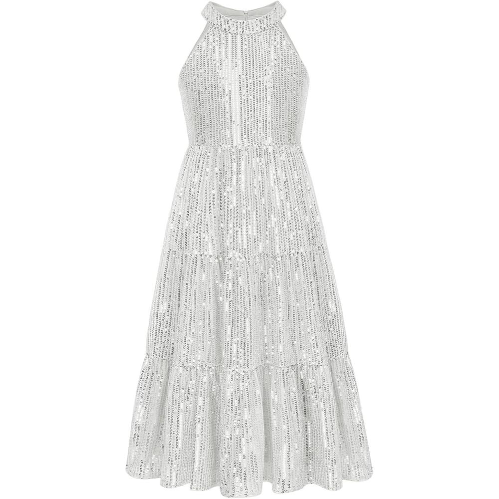 imageGRACE KARIN Girls Sequin Dress Formal Party Elegant Fancy Girls Maxi Long Dress for 514YSilver