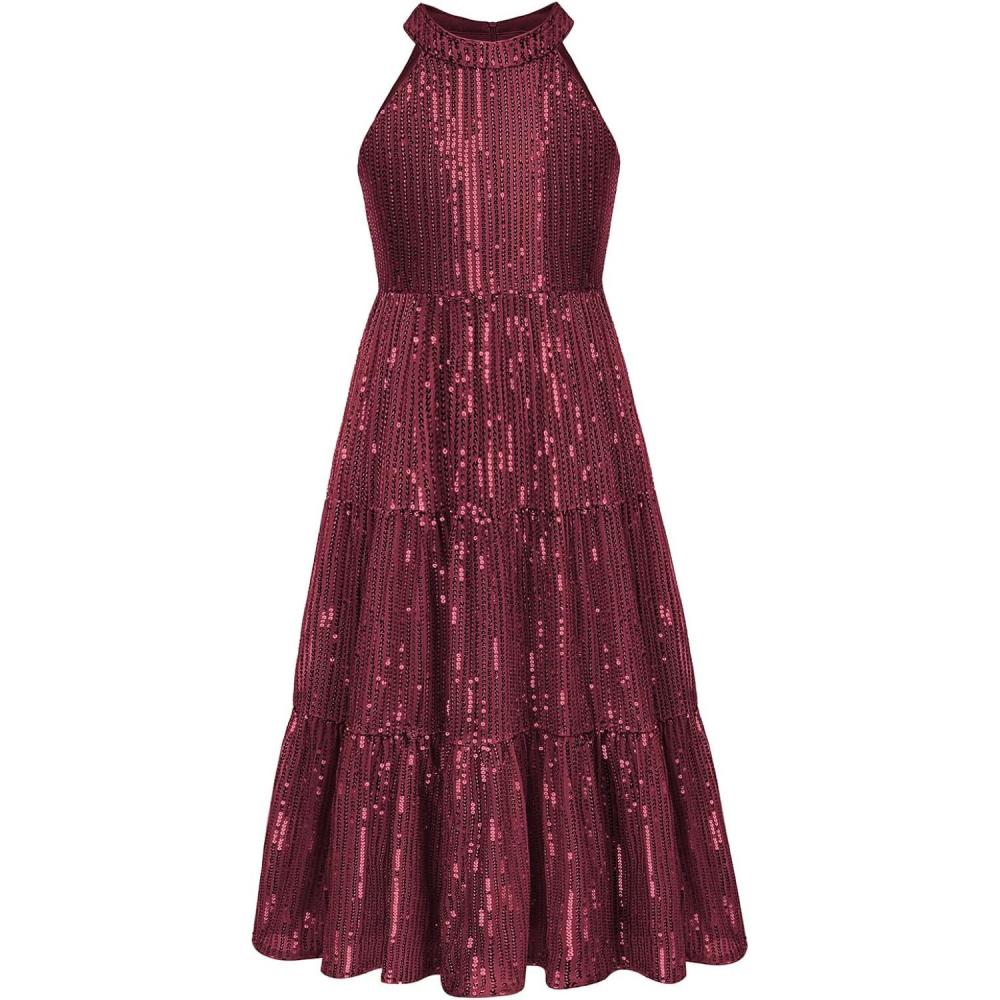 imageGRACE KARIN Girls Sequin Dress Formal Party Elegant Fancy Girls Maxi Long Dress for 514YWine Red