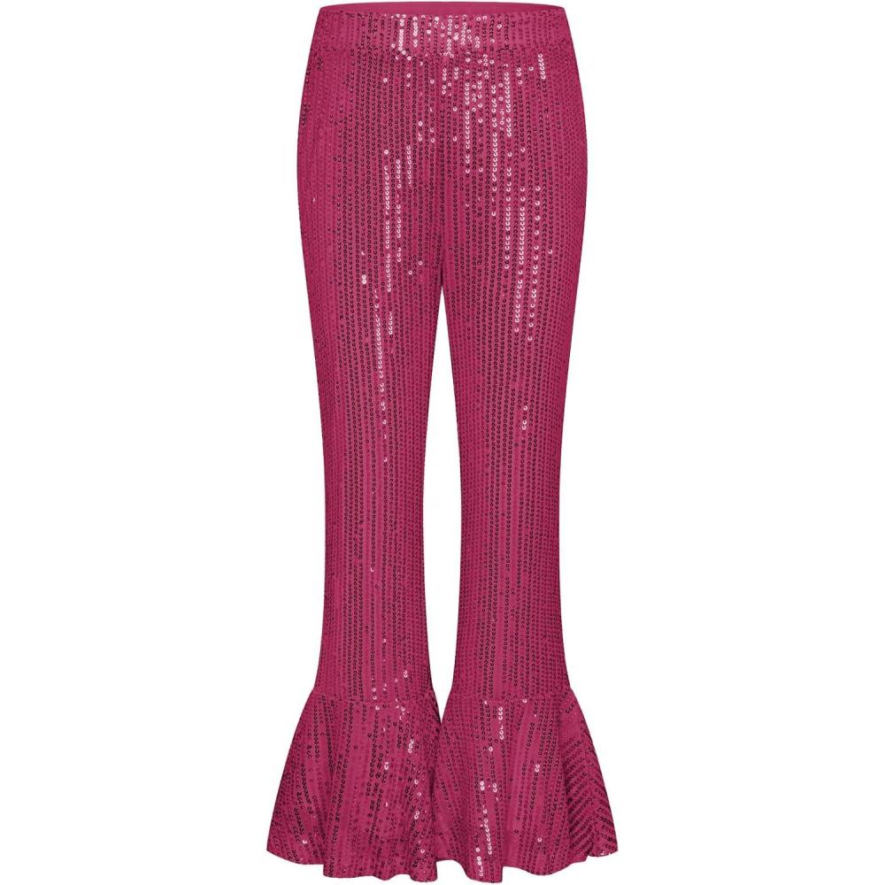 imageGRACE KARIN Girls Sequin Pants Sparke Trouser Glitter Dance Bell Bottoms 514Hot Pink