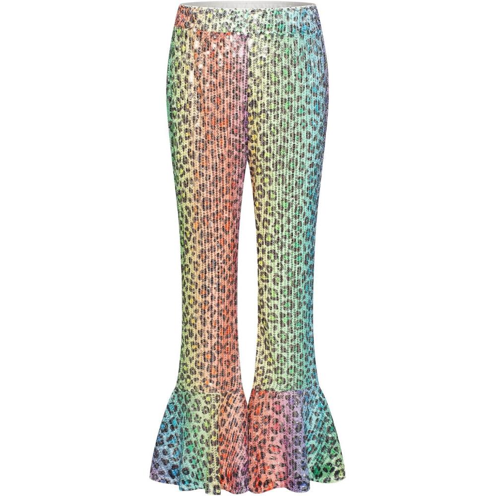 imageGRACE KARIN Girls Sequin Pants Sparke Trouser Glitter Dance Bell Bottoms 514Leopard