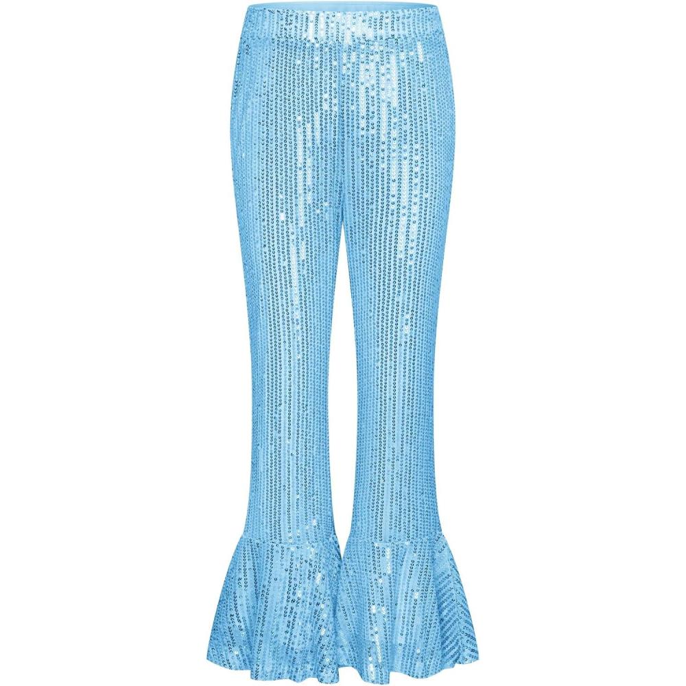 imageGRACE KARIN Girls Sequin Pants Sparke Trouser Glitter Dance Bell Bottoms 514Light Blue