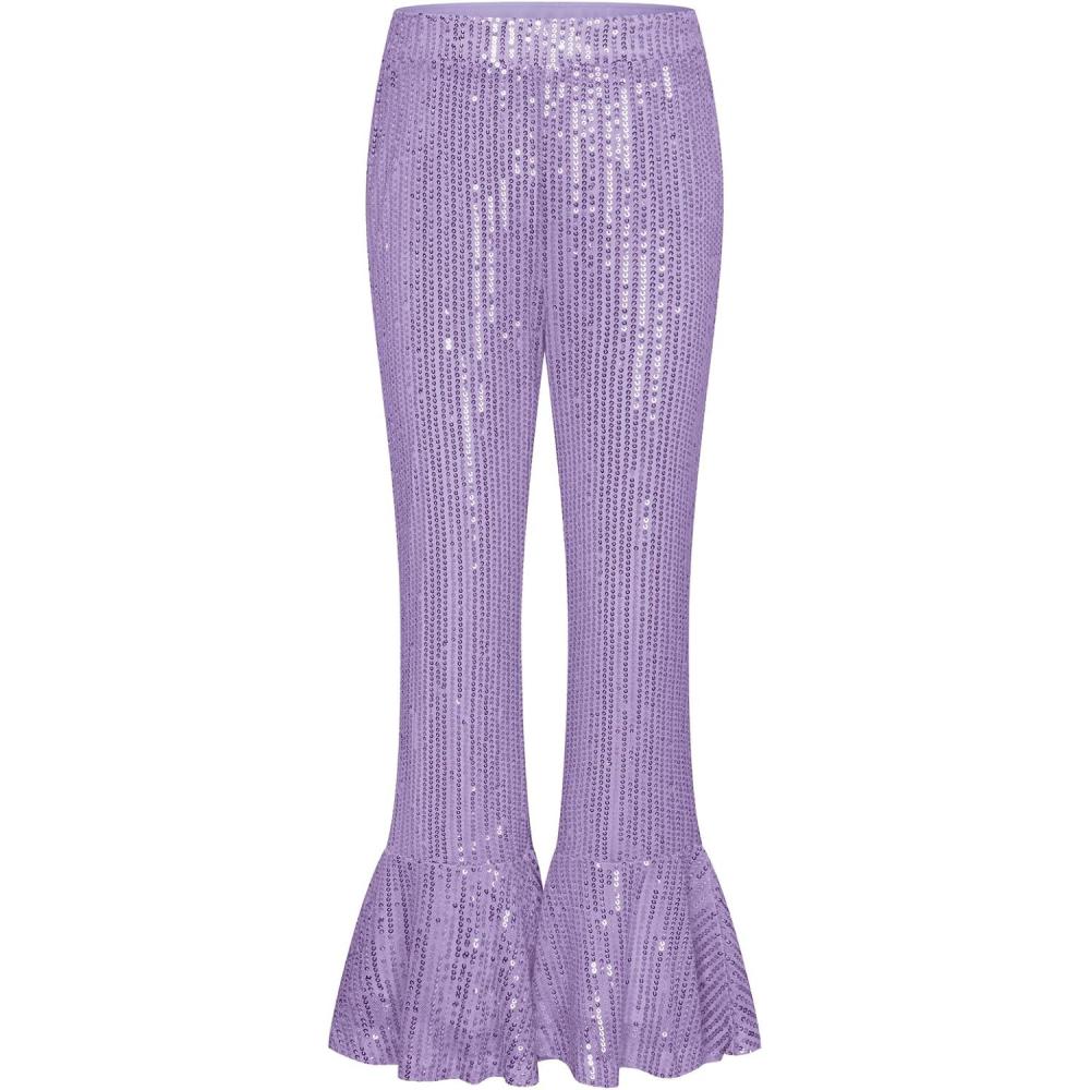 imageGRACE KARIN Girls Sequin Pants Sparke Trouser Glitter Dance Bell Bottoms 514Purple