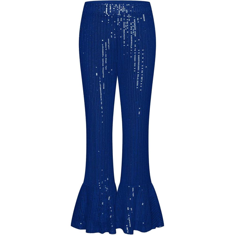 imageGRACE KARIN Girls Sequin Pants Sparke Trouser Glitter Dance Bell Bottoms 514Royal Blue