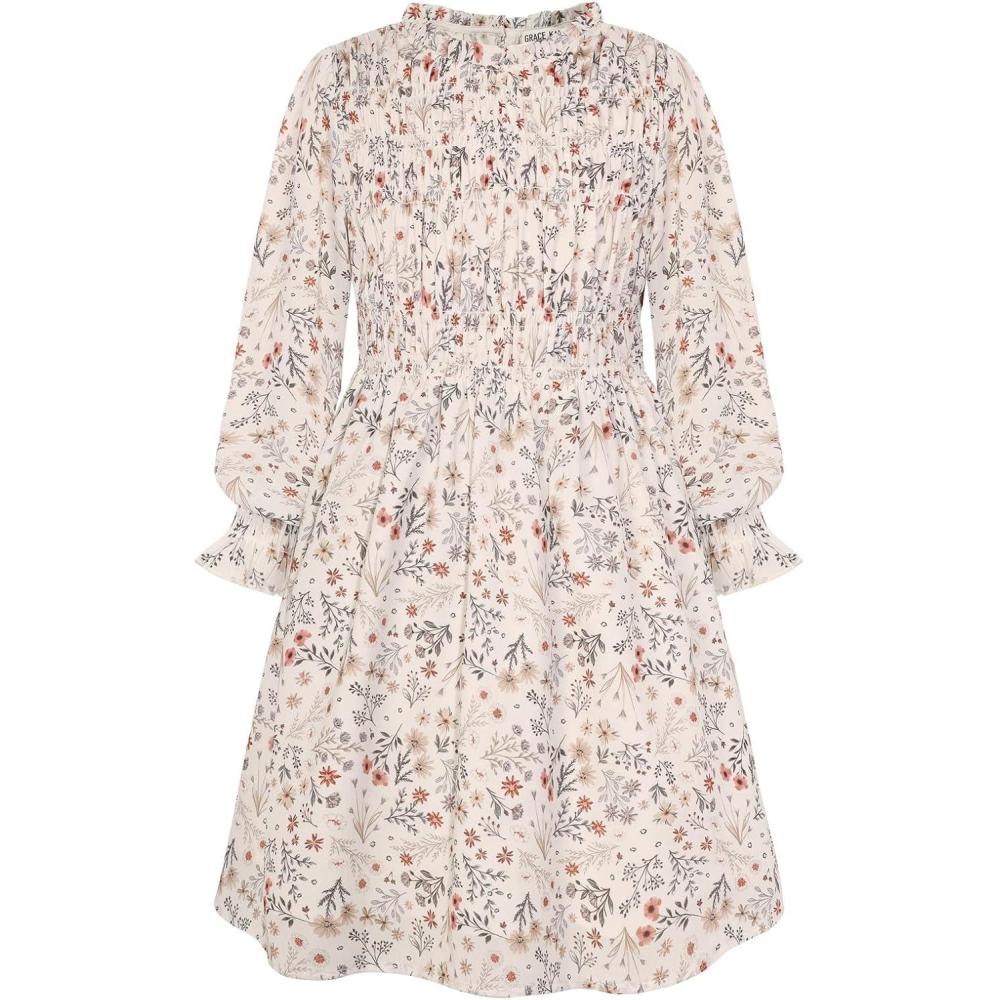 imageGRACE KARIN Girls Spring Long Sleeve Dresses Kids Floral Winter Formal Dress Girl Casual Fancy Midi Clothes Size 614Cream Floral