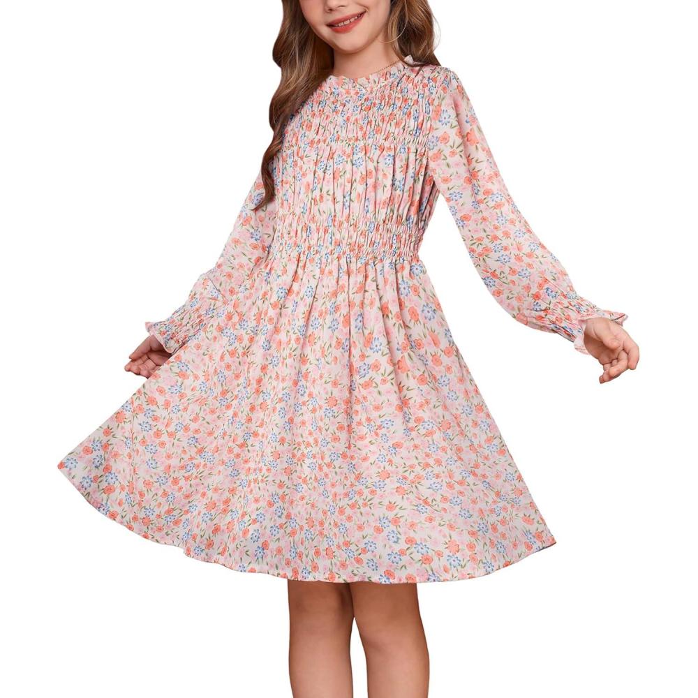 imageGRACE KARIN Girls Spring Long Sleeve Dresses Kids Floral Winter Formal Dress Girl Casual Fancy Midi Clothes Size 614Light Pink Floral
