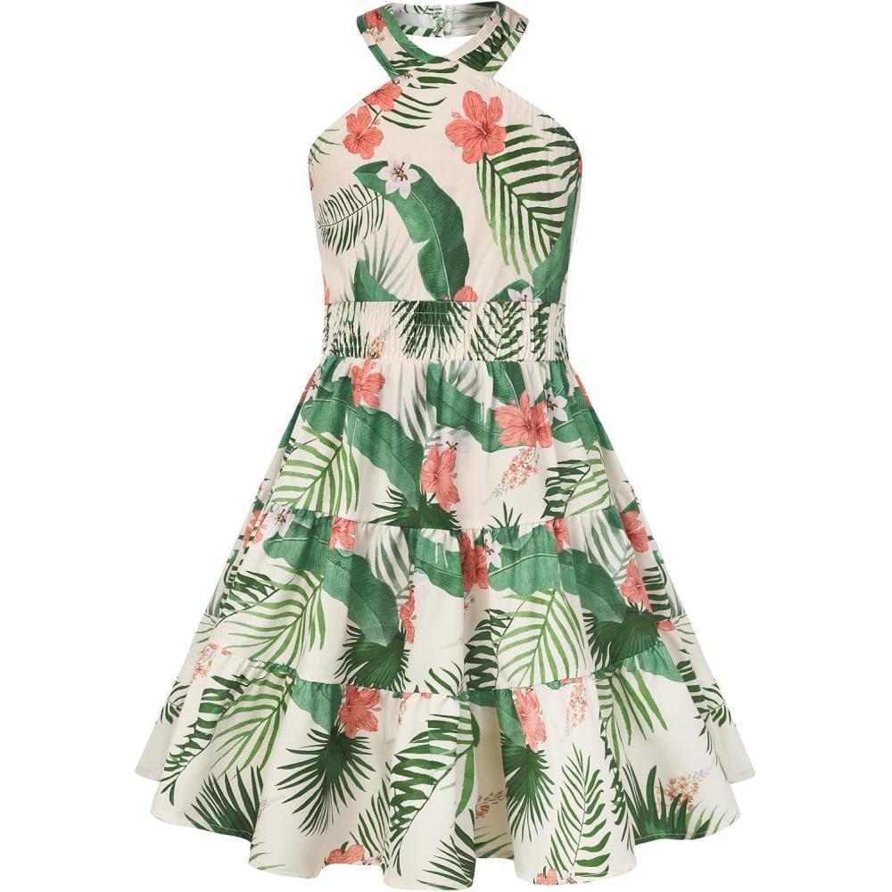 imageGRACE KARIN Girls Summer Dress Off Shoulder Floral Aline Midi Dress 514YBeige Tropical