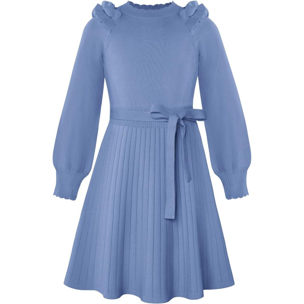 imageGRACE KARIN Girls Sweater Dress Fall Winter Knit Long Sleeve Ribbed Ruffle Waist Tie Size 512 CreamKleinland