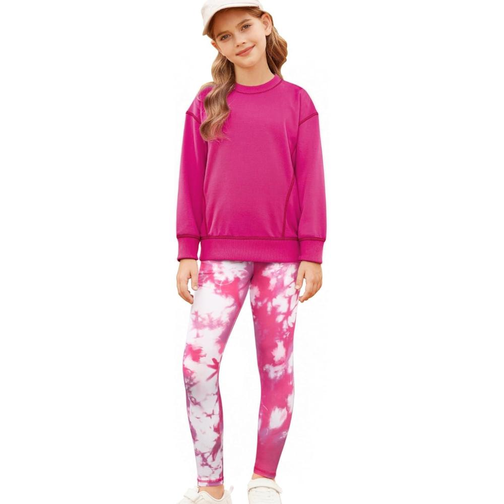 imageGRACE KARIN Girls Sweatshirt Leggings Set 614Y Fall Athletic Outfit Teen Fashion Clothes SetHot Pink