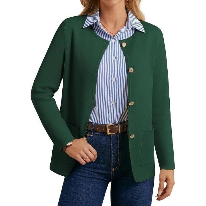 imageGRACE KARIN Sweater Blazers for Women 2025 Casual Button up Cardigan Sweater Open Front Knit Blazer Jacket with PocketsGreen