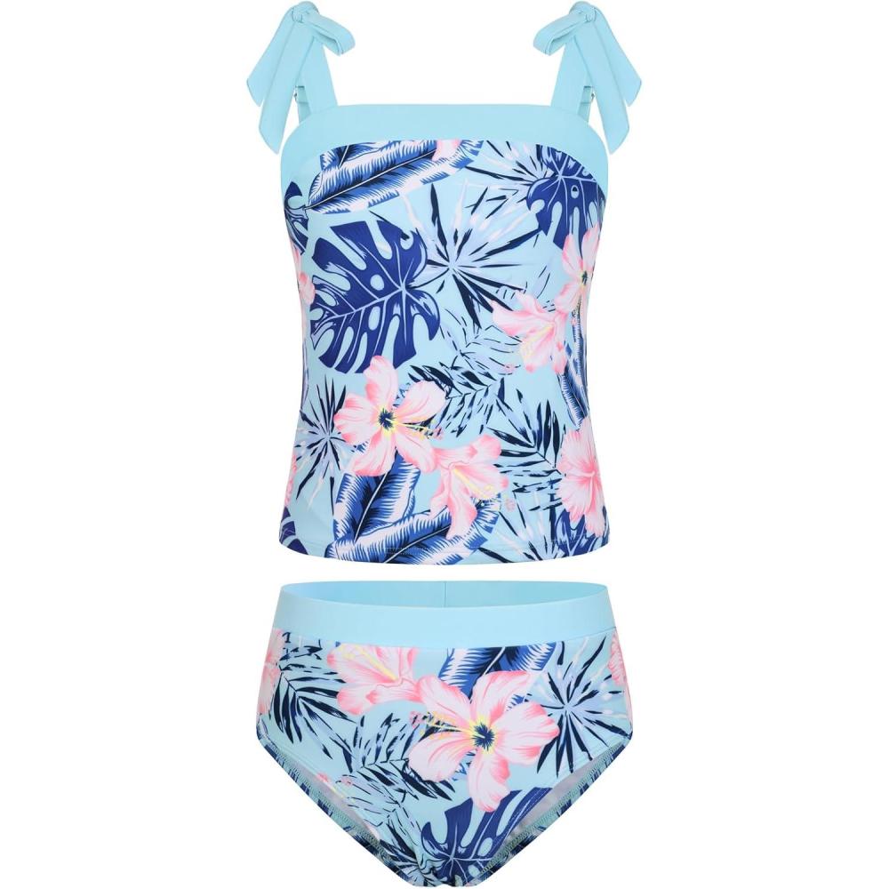 imageGRACE KARIN Teen Girls Swimsuits 2 Piece Tankini Set Bathing Suits for Kids 714YBlue