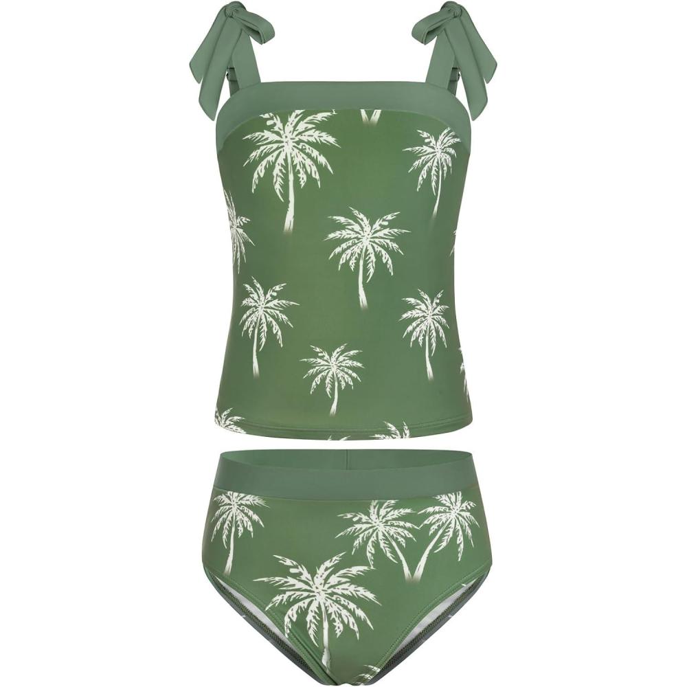 imageGRACE KARIN Teen Girls Swimsuits 2 Piece Tankini Set Bathing Suits for Kids 714YGreen