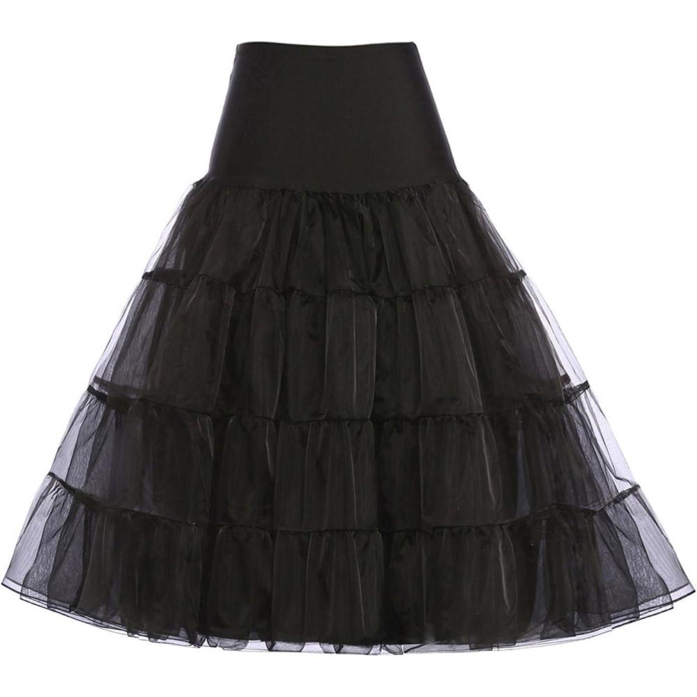 imageGRACE KARIN Womens 50s Vintage Petticoat Crinoline Tutu Underskirts Tea Length 30 inch LongBlack