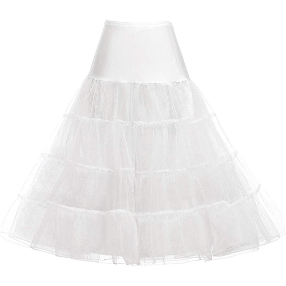 imageGRACE KARIN Womens 50s Vintage Petticoat Crinoline Tutu Underskirts Tea Length 30 inch LongIvory