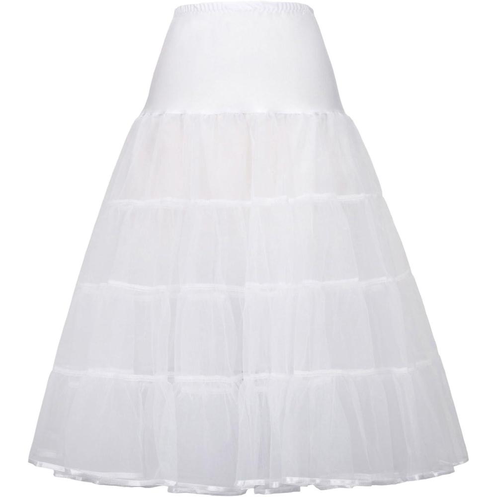 imageGRACE KARIN Womens 50s Vintage Petticoat Crinoline Tutu Underskirts Tea Length 30 inch LongWhite