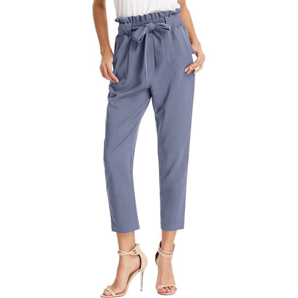 imageGRACE KARIN Womens Hight Waisted Work Pants Cropped Paper Bag Business Casual Pants with PocketsBluegray