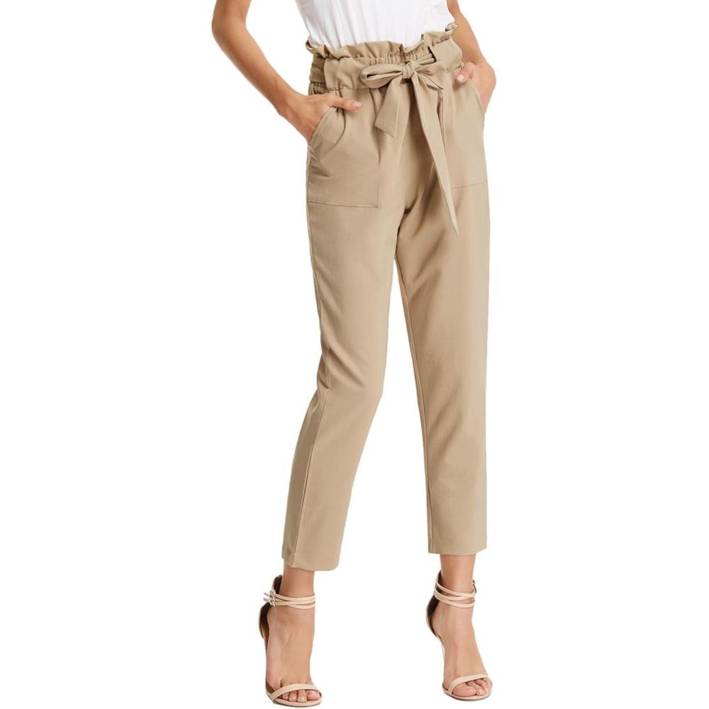 imageGRACE KARIN Womens Hight Waisted Work Pants Cropped Paper Bag Business Casual Pants with PocketsCamel