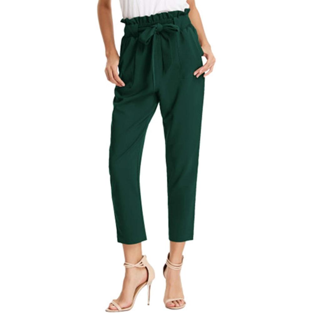 imageGRACE KARIN Womens Hight Waisted Work Pants Cropped Paper Bag Business Casual Pants with PocketsDark Green