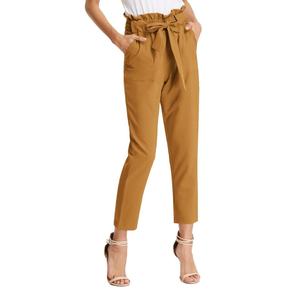 imageGRACE KARIN Womens Hight Waisted Work Pants Cropped Paper Bag Business Casual Pants with PocketsGinger