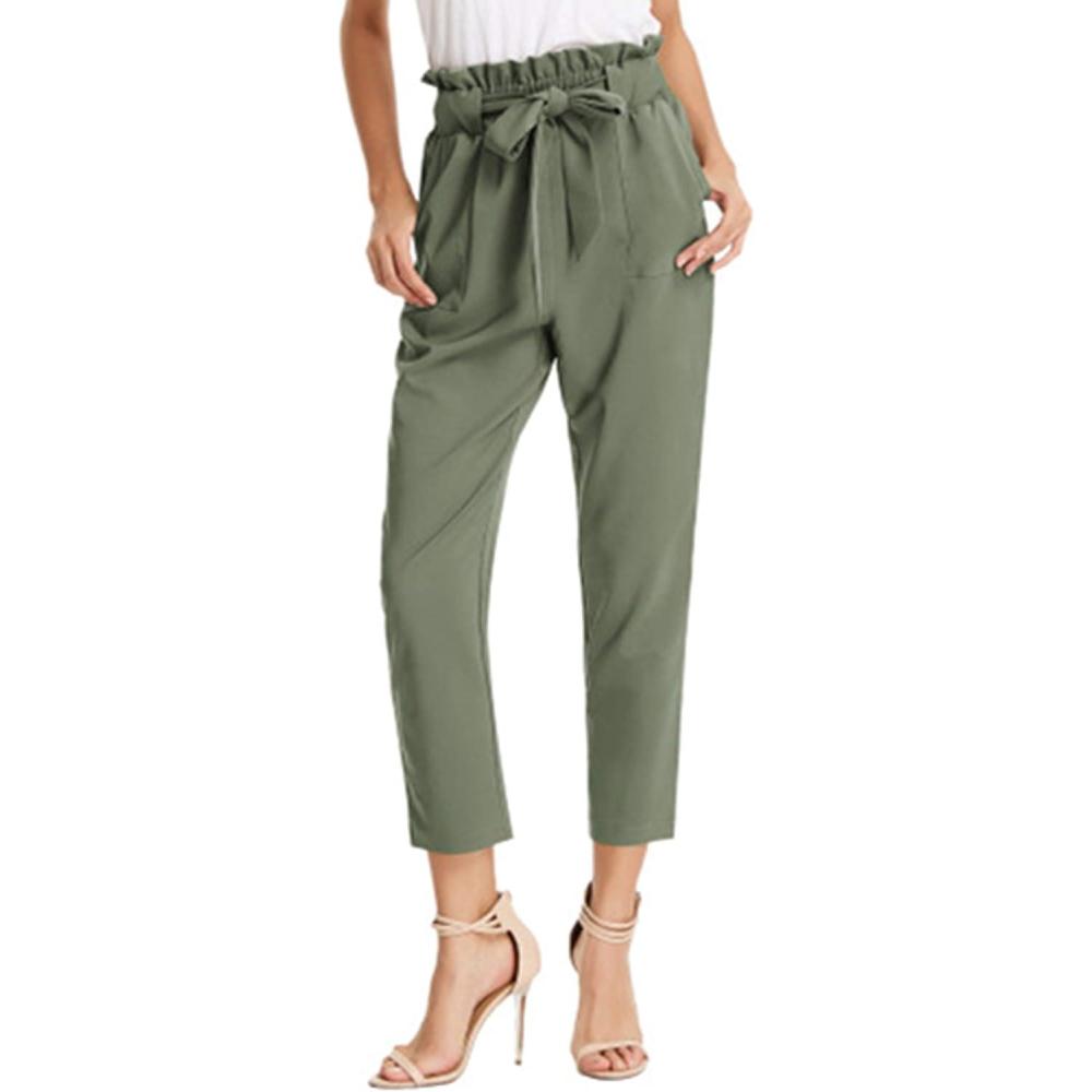 imageGRACE KARIN Womens Hight Waisted Work Pants Cropped Paper Bag Business Casual Pants with PocketsGray Green