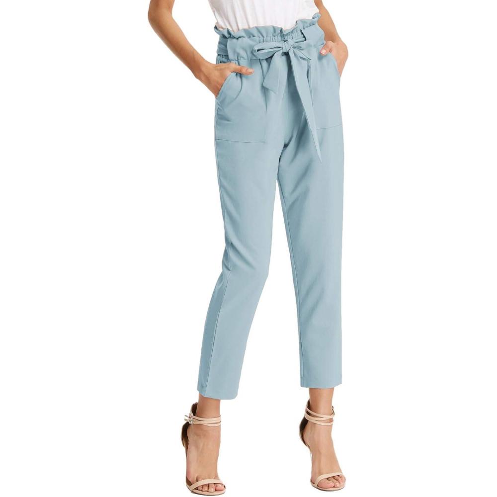 imageGRACE KARIN Womens Hight Waisted Work Pants Cropped Paper Bag Business Casual Pants with PocketsMedium Blue