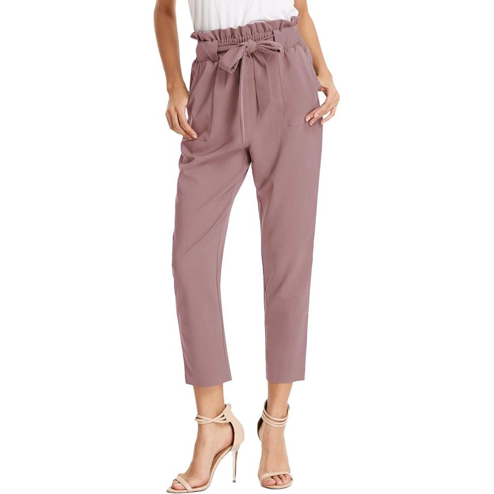 imageGRACE KARIN Womens Hight Waisted Work Pants Cropped Paper Bag Business Casual Pants with PocketsPuce