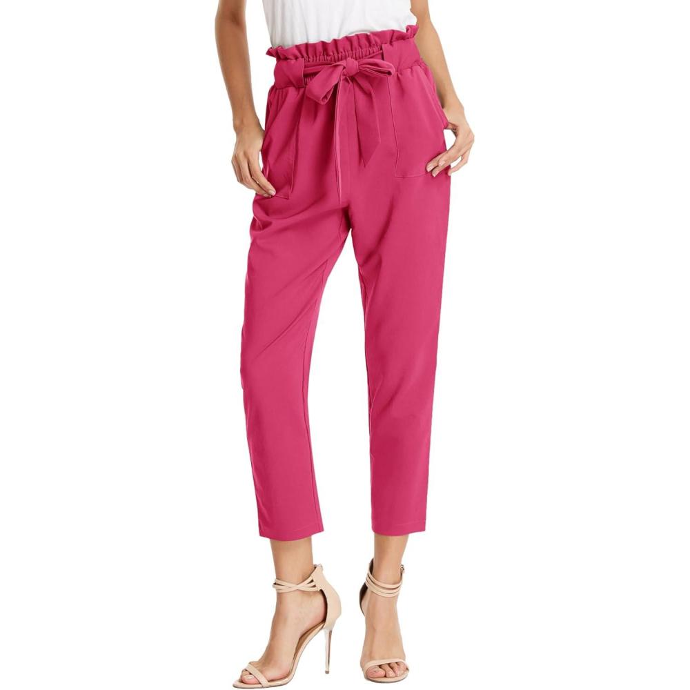 imageGRACE KARIN Womens Hight Waisted Work Pants Cropped Paper Bag Business Casual Pants with PocketsUpdatehot Pink