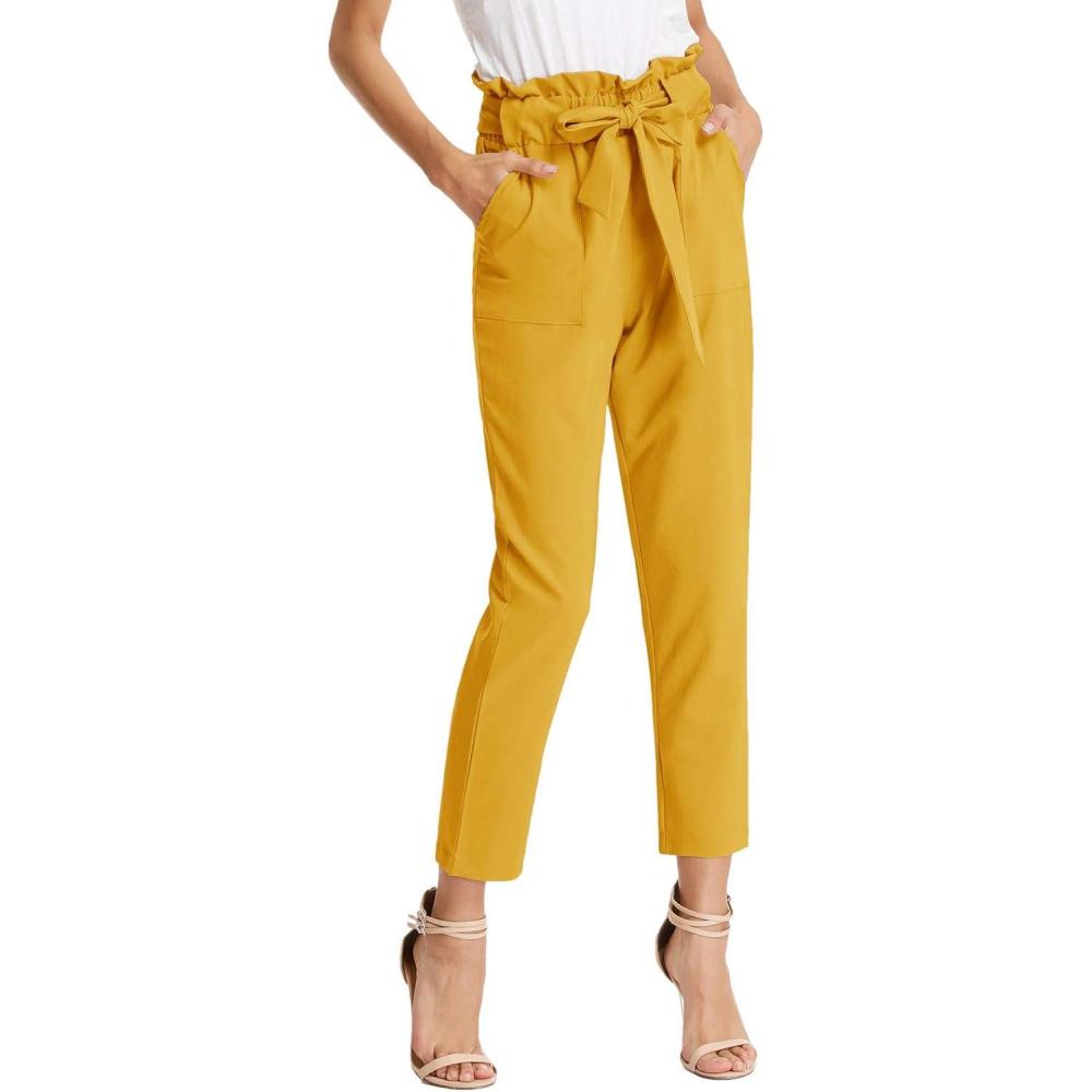imageGRACE KARIN Womens Hight Waisted Work Pants Cropped Paper Bag Business Casual Pants with PocketsYellow