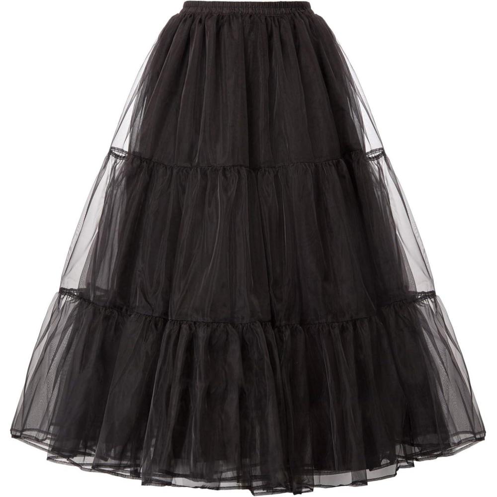 imageGRACE KARIN Womens Long Petticoat Crinoline Underskirt for Long Dress Mid Length Wedding PetticoatBlack