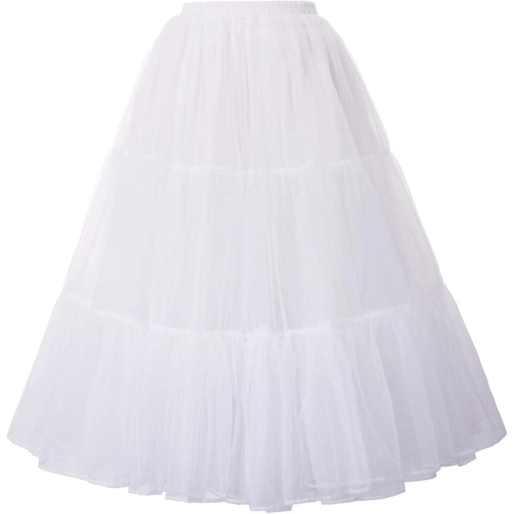 imageGRACE KARIN Womens Long Petticoat Crinoline Underskirt for Long Dress Mid Length Wedding PetticoatWhite