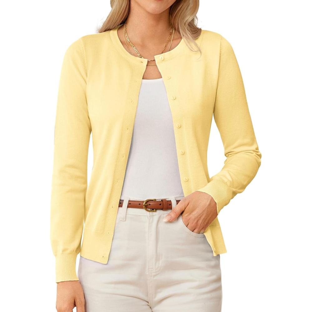 imageGRACE KARIN Womens Long Sleeve Knit Cardigan Sweaters Casual Dressy Open Front Button Down Cardigans Spring OutfitsButter Yellow