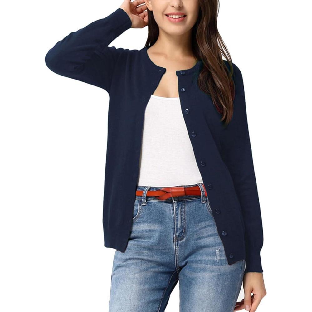 imageGRACE KARIN Womens Long Sleeve Knit Cardigan Sweaters Casual Dressy Open Front Button Down Cardigans Spring OutfitsNavy Blue