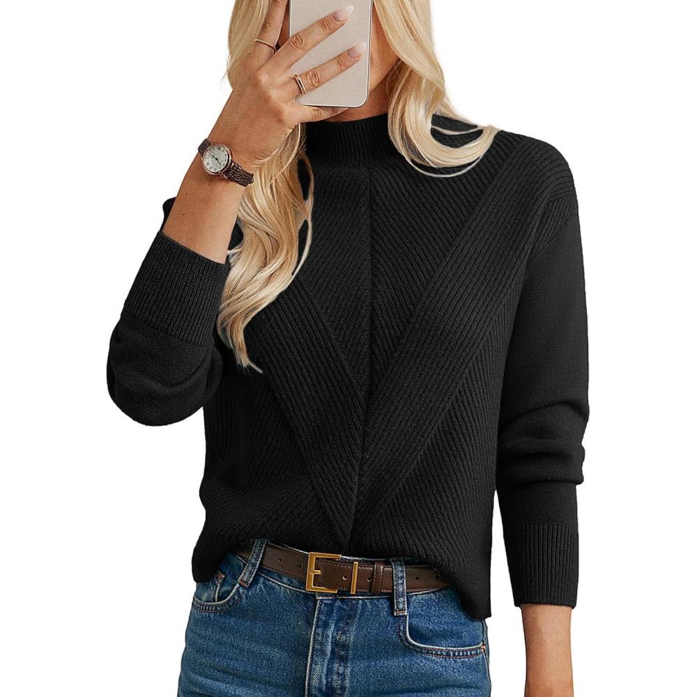 imageGRACE KARIN Womens Mock Neck Long Sleeve Sweater Early Fall Outfits 2025 Warm Sweater TopsBlack
