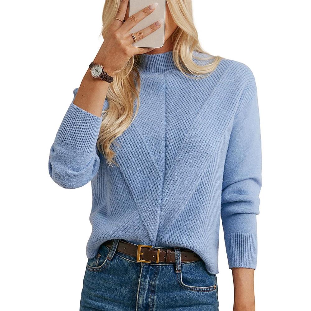 imageGRACE KARIN Womens Mock Neck Long Sleeve Sweater Early Fall Outfits 2025 Warm Sweater TopsBlue