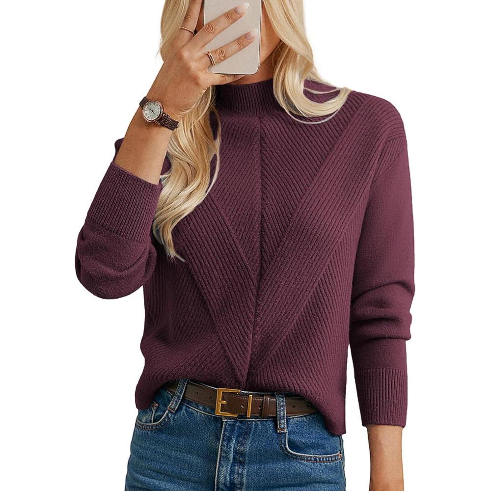 imageGRACE KARIN Womens Mock Neck Long Sleeve Sweater Early Fall Outfits 2025 Warm Sweater TopsWine Red