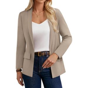 GRACE KARIN Blazers for Women Business Casual, Work Dressy Suit Jacket, Long Sleeve Open Front Spring Cardigan Sweater(Khaki)