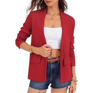 GRACE KARIN Blazers for Women Business Casual, Work Dressy Suit Jacket, Long Sleeve Open Front Spring Cardigan Sweater(Red)