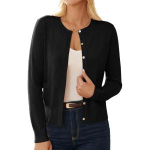 GRACE KARIN Cardigan Sweaters for Women Fall Fashion Crew Neck Button up Cardigan Long Sleeve Lightweight Cardigans 2025(Black)