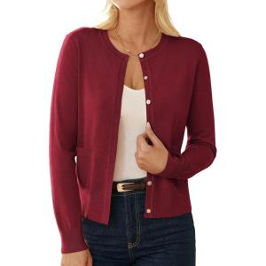 GRACE KARIN Cardigan Sweaters for Women Fall Fashion Crew Neck Button up Cardigan Long Sleeve Lightweight Cardigans 2025(Red)