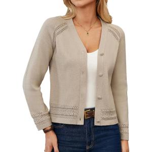 GRACE KARIN Cotton Cropped Cardigan Sweater for Women Lightweight V neck Button Up Sweater Spring Summer Fashion Clothes 2026(Apricot)
