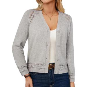 GRACE KARIN Cotton Cropped Cardigan Sweater for Women Lightweight V neck Button Up Sweater Spring Summer Fashion Clothes 2026(Light Gray)