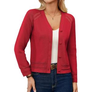 GRACE KARIN Cotton Cropped Cardigan Sweater for Women Lightweight V neck Button Up Sweater Spring Summer Fashion Clothes 2026(Red)