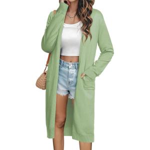 GRACE KARIN Essential Solid Open Front Maxi Long Knitted Cardigan Sweater for Women(Light Green)