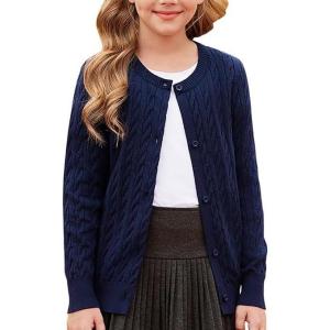 GRACE KARIN Girls Cardigan Button Front Cable Knitted School Uniform Sweater for 6-12 Years(Navy Blue)