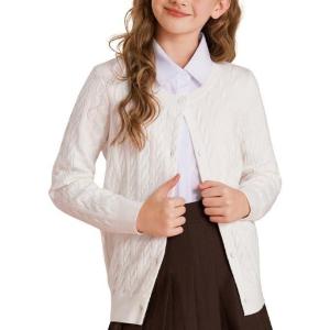 GRACE KARIN Girls Cardigan Button Front Cable Knitted School Uniform Sweater for 6-12 Years(White)