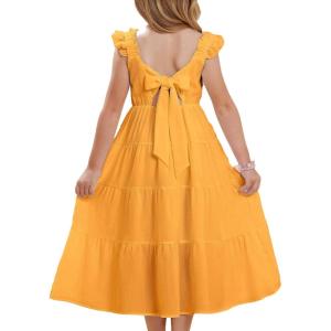 GRACE KARIN Girls Dress Summer Tie Back Party Dress Ruffle Sleeve Smoke Tiered Special Occasions Maxi Tween Dresses Size 5-14(Apricot)