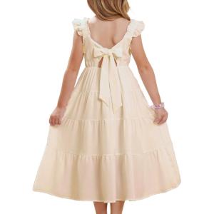 GRACE KARIN Girls Dress Summer Tie Back Party Dress Ruffle Sleeve Smoke Tiered Special Occasions Maxi Tween Dresses Size 5-14(Cream)