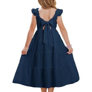 GRACE KARIN Girls Dress Summer Tie Back Party Dress Ruffle Sleeve Smoke Tiered Special Occasions Maxi Tween Dresses Size 5-14(Deep Blue)