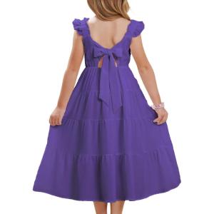 GRACE KARIN Girls Dress Summer Tie Back Party Dress Ruffle Sleeve Smoke Tiered Special Occasions Maxi Tween Dresses Size 5-14(Deep Purple)