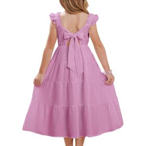 GRACE KARIN Girls Dress Summer Tie Back Party Dress Ruffle Sleeve Smoke Tiered Special Occasions Maxi Tween Dresses Size 5-14(Grey Purple)