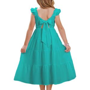 GRACE KARIN Girls Dress Summer Tie Back Party Dress Ruffle Sleeve Smoke Tiered Special Occasions Maxi Tween Dresses Size 5-14(Lake Blue)